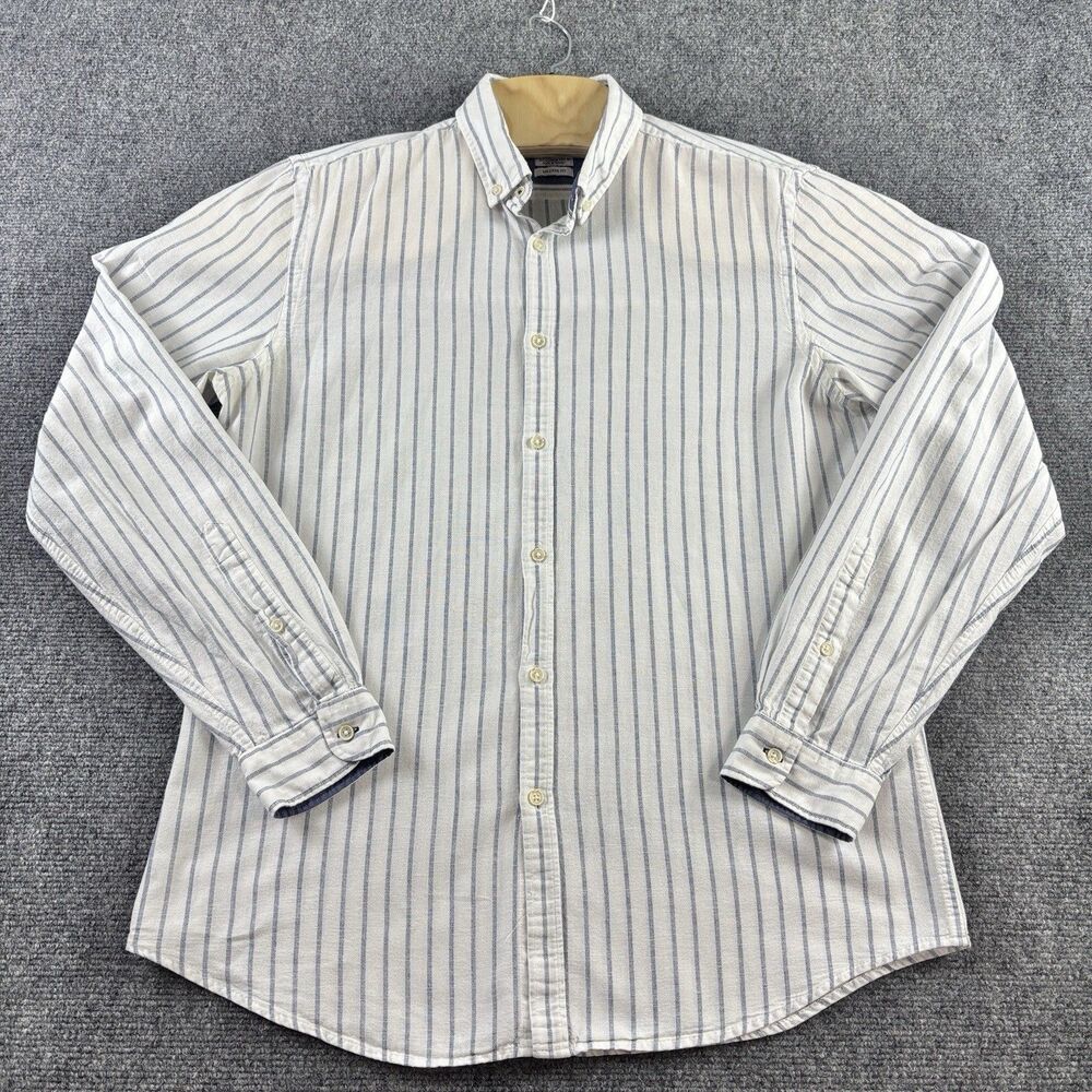 ZARA Shirt Mens Medium Relaxed Fit White Navy Stripe Button Down Linen Blend M